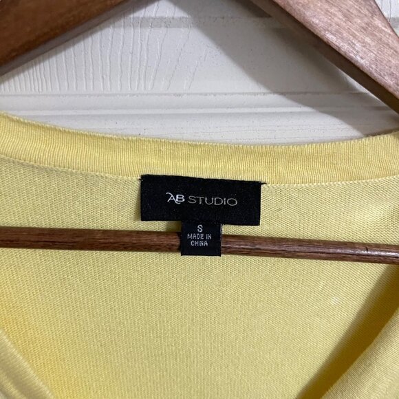 AB Studios Womens Yellow Button Up Ribbed Trim Academia Cardigan Sweater Small - Picture 2 of 6